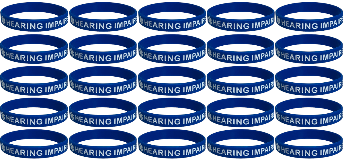 25 Pack "HEARING IMPAIRED" Medical Alert ID Silicone Bracelet Wristbands