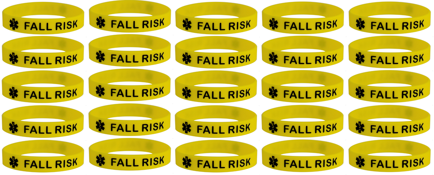 FALL RISK Medical Alert ID Silicone Bracelet Wristbandsyellow 25 Pack