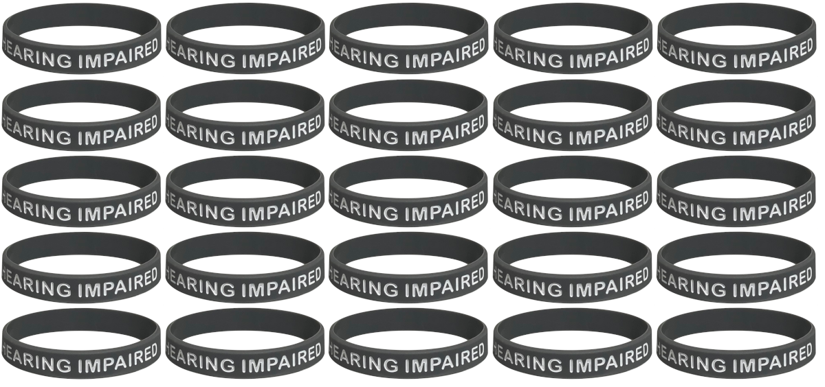 25 Pack "HEARING IMPAIRED" Medical Alert ID Silicone Bracelet Wristbands