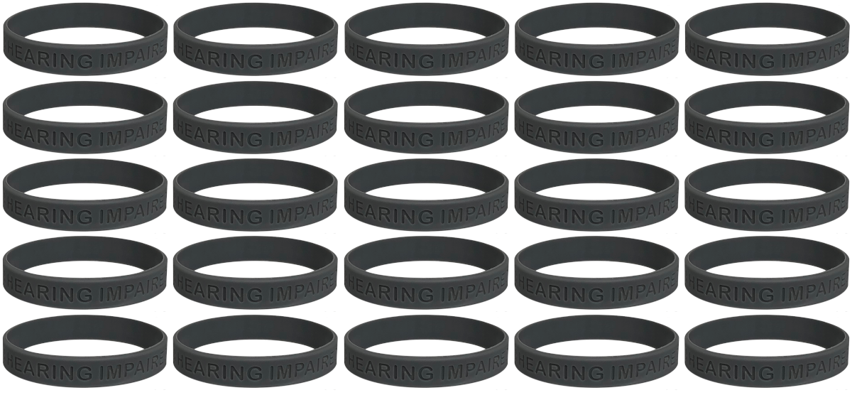 25 Pack "HEARING IMPAIRED" Medical Alert ID Silicone Bracelet Wristbands