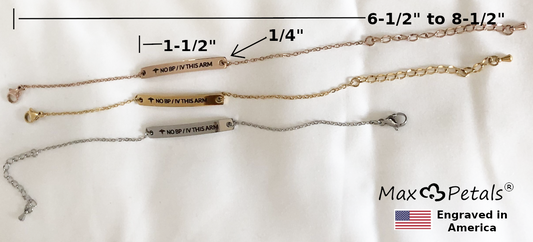 NO BP / IV THIS ARM Medical Alert Bar Bracelet for Lymphedema - Adjustable Chain