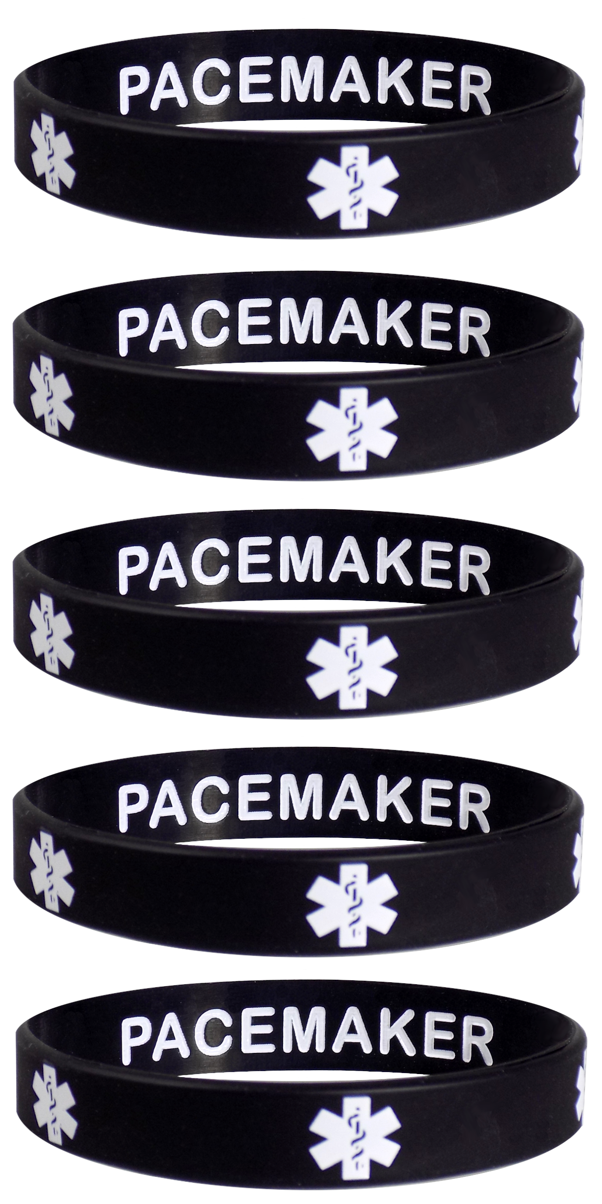 PACEMAKER Medical Alert ID Privacy Enhanced Silicone Bracelets Wristbands 5 Pack