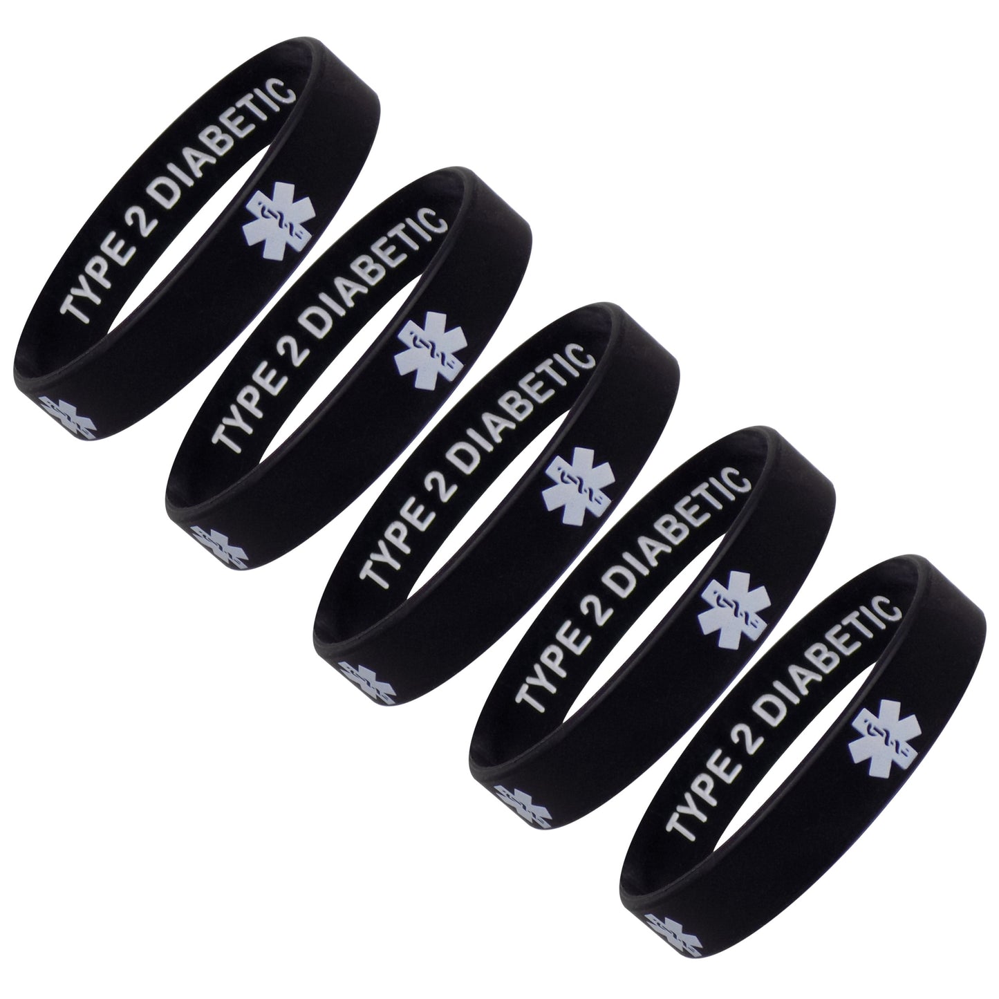 Type 2 Diabetic INSULIN DEPENDENT Medical Alert ID Privacy Enhanced Silicone Bracelets Wristbands 5 Pack