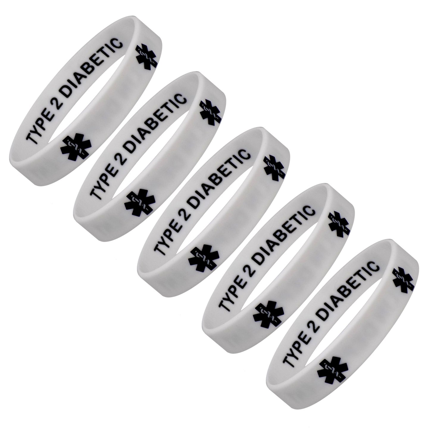 Type 2 Diabetic INSULIN DEPENDENT Medical Alert ID Privacy Enhanced Silicone Bracelets Wristbands 5 Pack