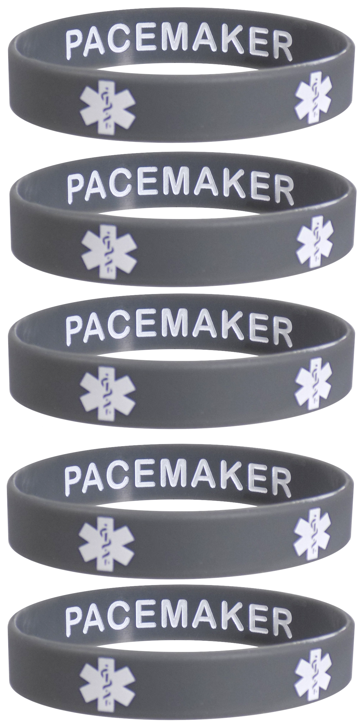 PACEMAKER Medical Alert ID Privacy Enhanced Silicone Bracelets Wristbands 5 Pack