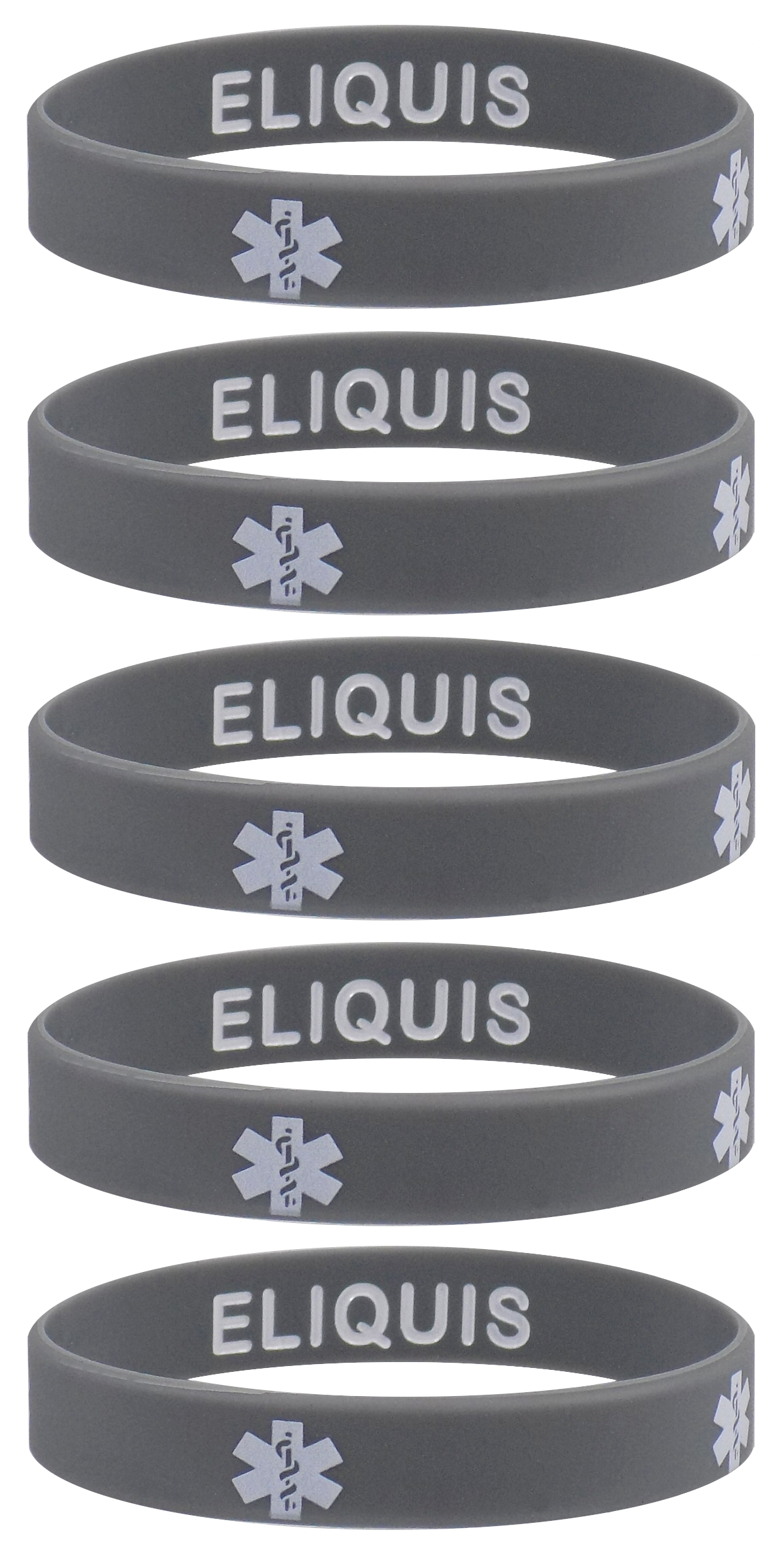ELIQUIS Medical Alert ID Privacy Enhanced Silicone Bracelets Wristbands 5 Pack