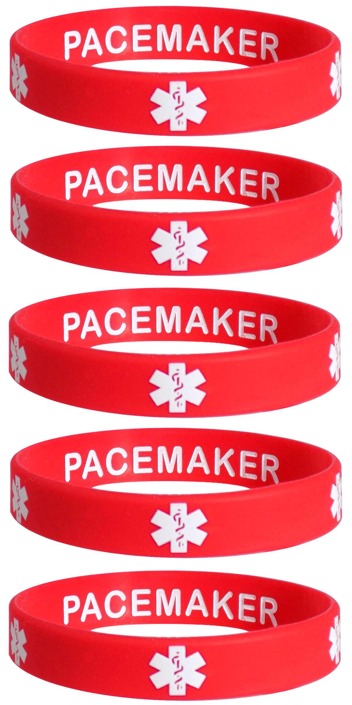 PACEMAKER Medical Alert ID Privacy Enhanced Silicone Bracelets Wristbands 5 Pack