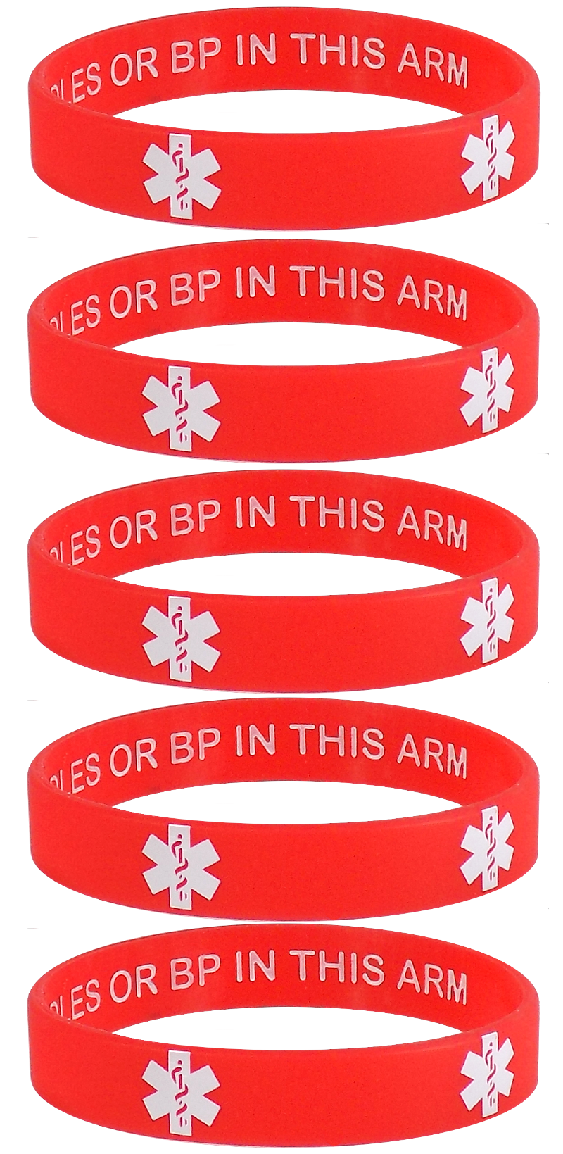 Lymphedema Alert NO NEEDLES OR BP IN THIS ARM Medical Alert ID Privacy Enhanced Wristbands 5 Pack