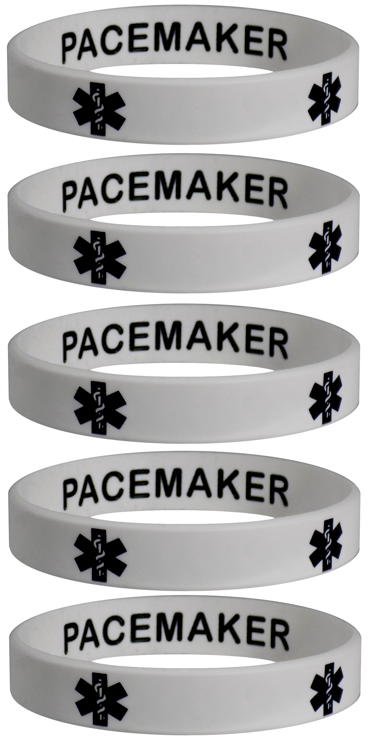PACEMAKER Medical Alert ID Privacy Enhanced Silicone Bracelets Wristbands 5 Pack