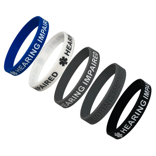25 Pack "HEARING IMPAIRED" Medical Alert ID Silicone Bracelet Wristbands