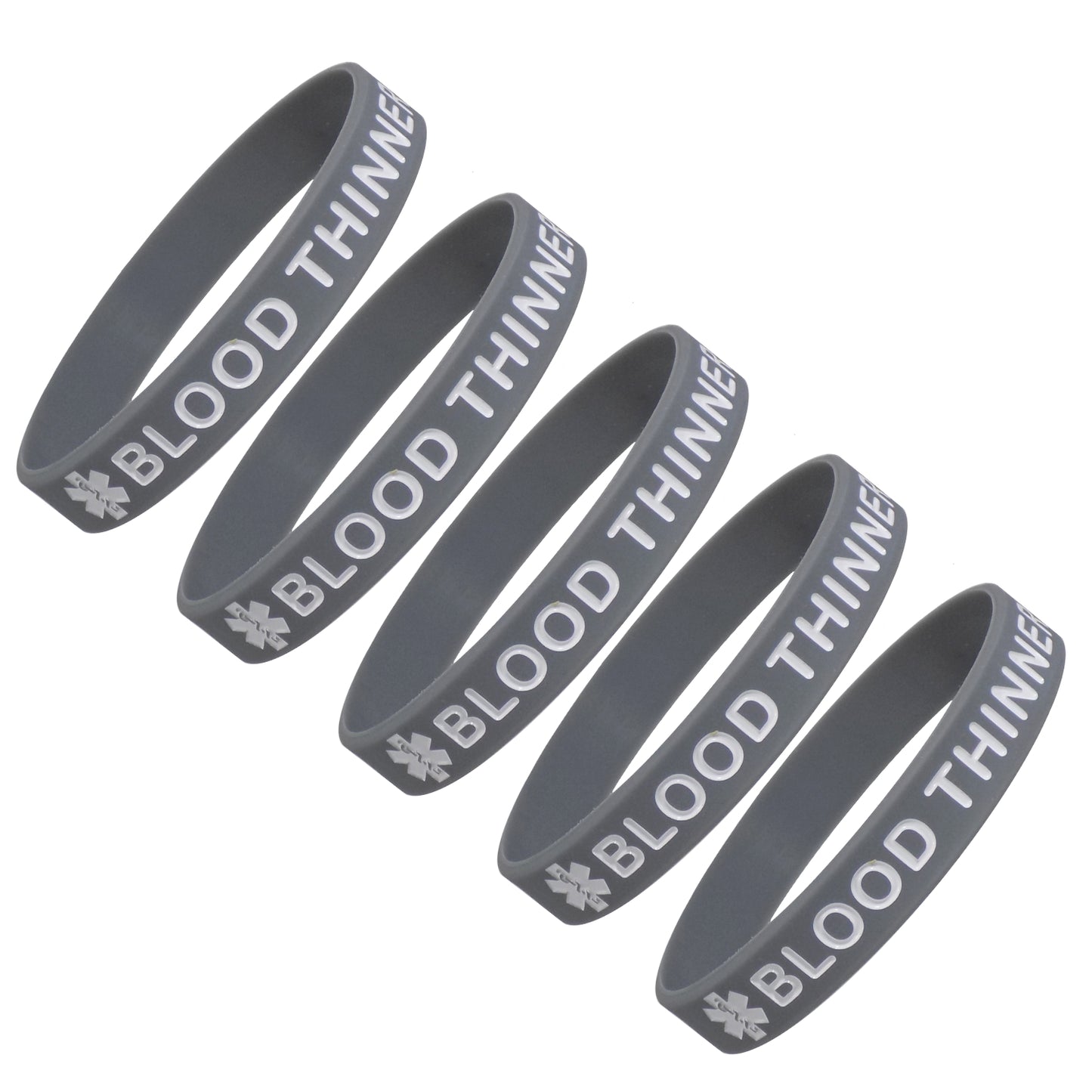 "BLOOD THINNER" Medical Alert ID Silicone Bracelet Wristbands 5 Pack