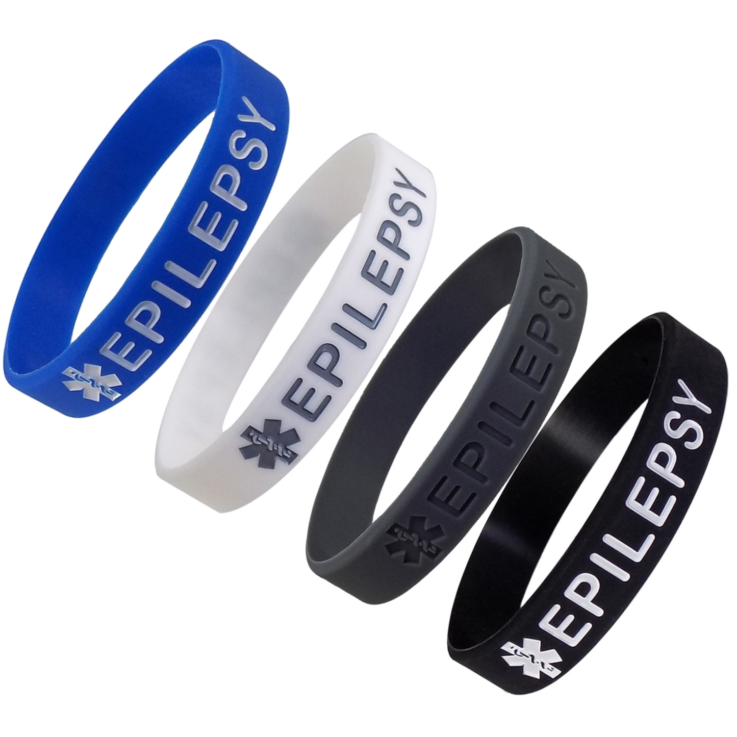 "EPILEPSY" Medical Alert ID Silicone Bracelet Wristbands 4 Pack