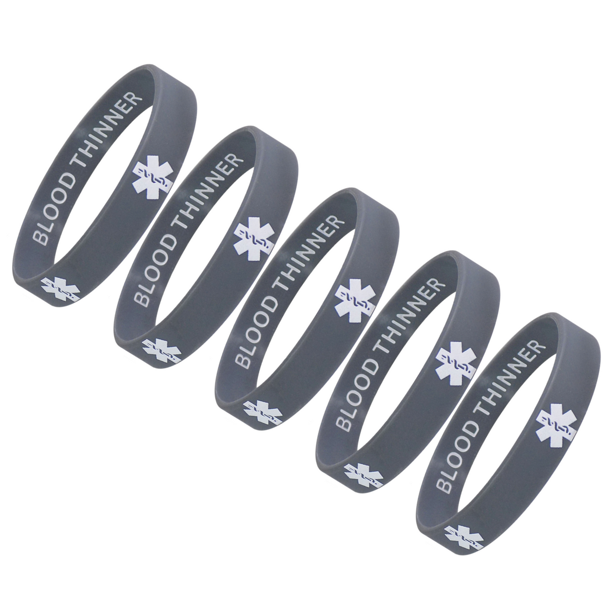 BLOOD THINNER Medical Alert ID Privacy Enhanced Silicone Bracelets Wristbands 5 Pack