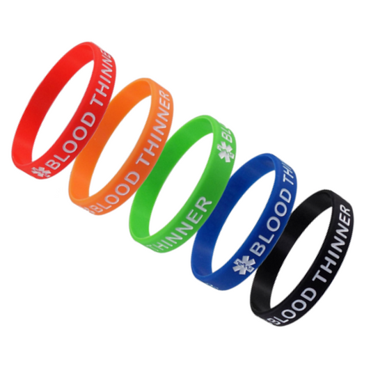 5 Pack - "BLOOD THINNER" Silicone Bracelet Wristbands