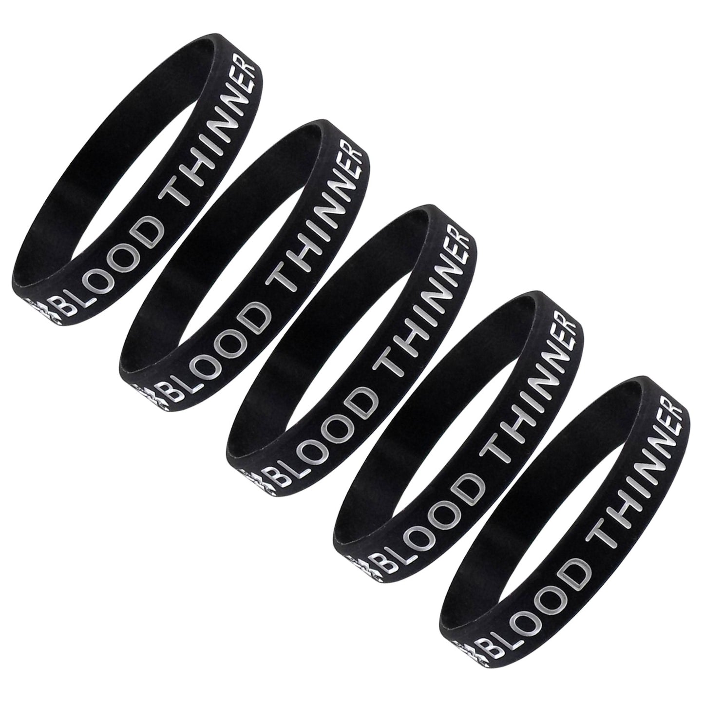 "BLOOD THINNER" Medical Alert ID Silicone Bracelet Wristbands 5 Pack