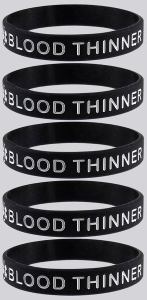 "BLOOD THINNER" Medical Alert ID Silicone Bracelet Wristbands 4 Pack