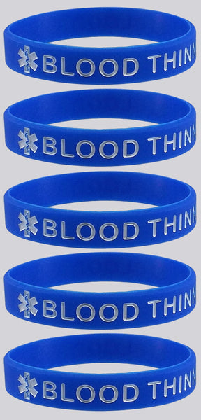 "BLOOD THINNER" Medical Alert ID Silicone Bracelet Wristbands 4 Pack