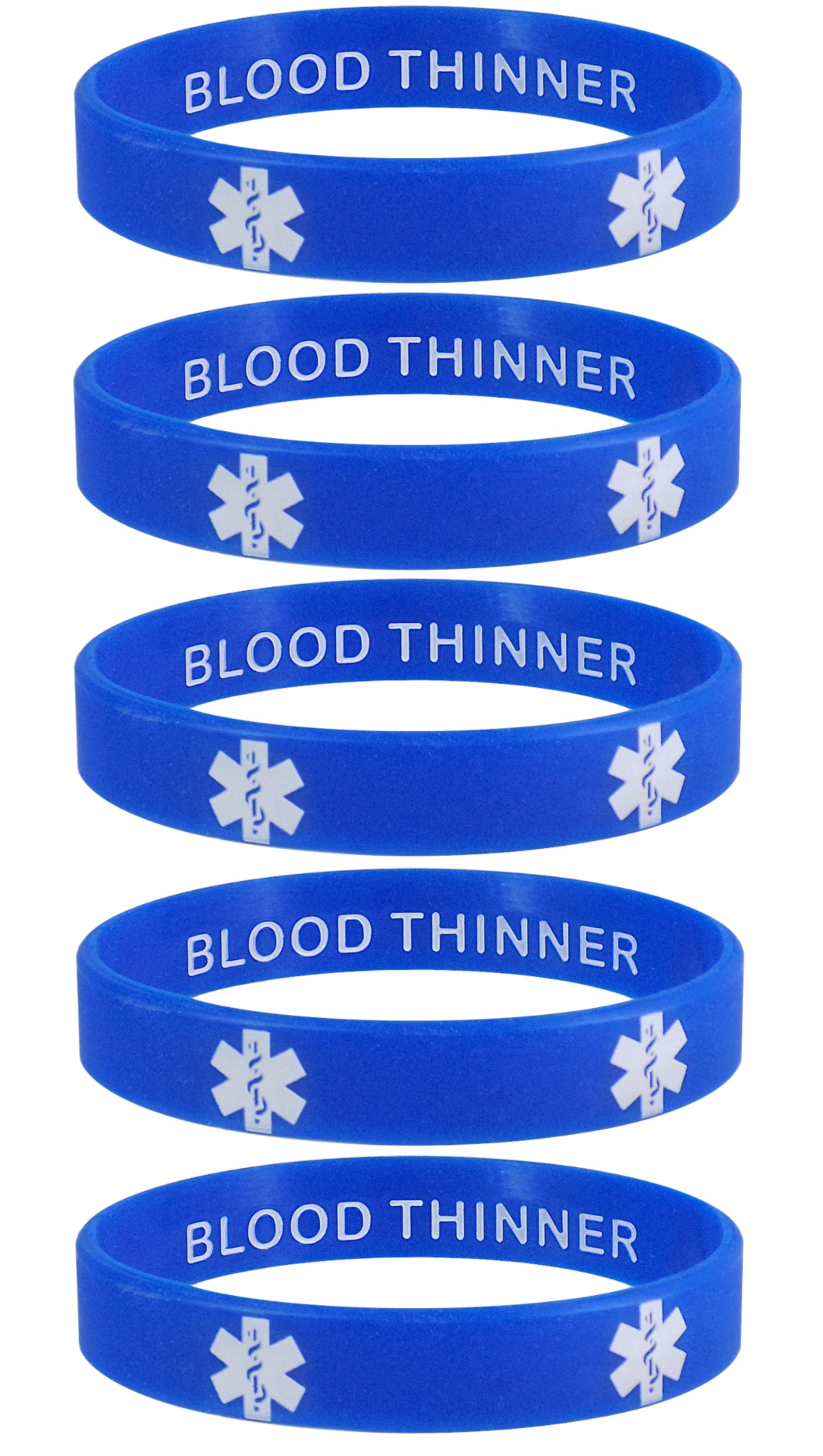 BLOOD THINNER Medical Alert ID Privacy Enhanced Silicone Bracelets Wristbands 5 Pack