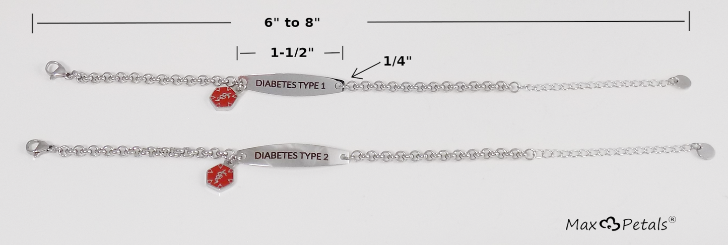 ⚕️Medical Alert ID Bracelet - Diabetes Type 1 or Type 2 - Stainless Steel Chain