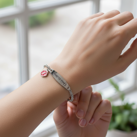 ⚕️Medical Alert ID Bracelet - Diabetes Type 1 or Type 2 - Stainless Steel Chain