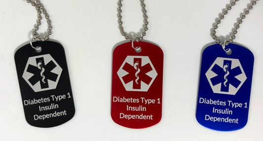 Medical Alert ID Necklaces Diabetes Type 1 Insulin Dependent Weatherproof
