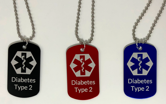 Medical Alert ID Necklaces Diabetes Type 2 - Weatherproof