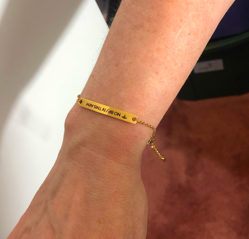 NO BP / IV THIS ARM Medical Alert Bar Bracelet for Lymphedema - Adjustable Chain
