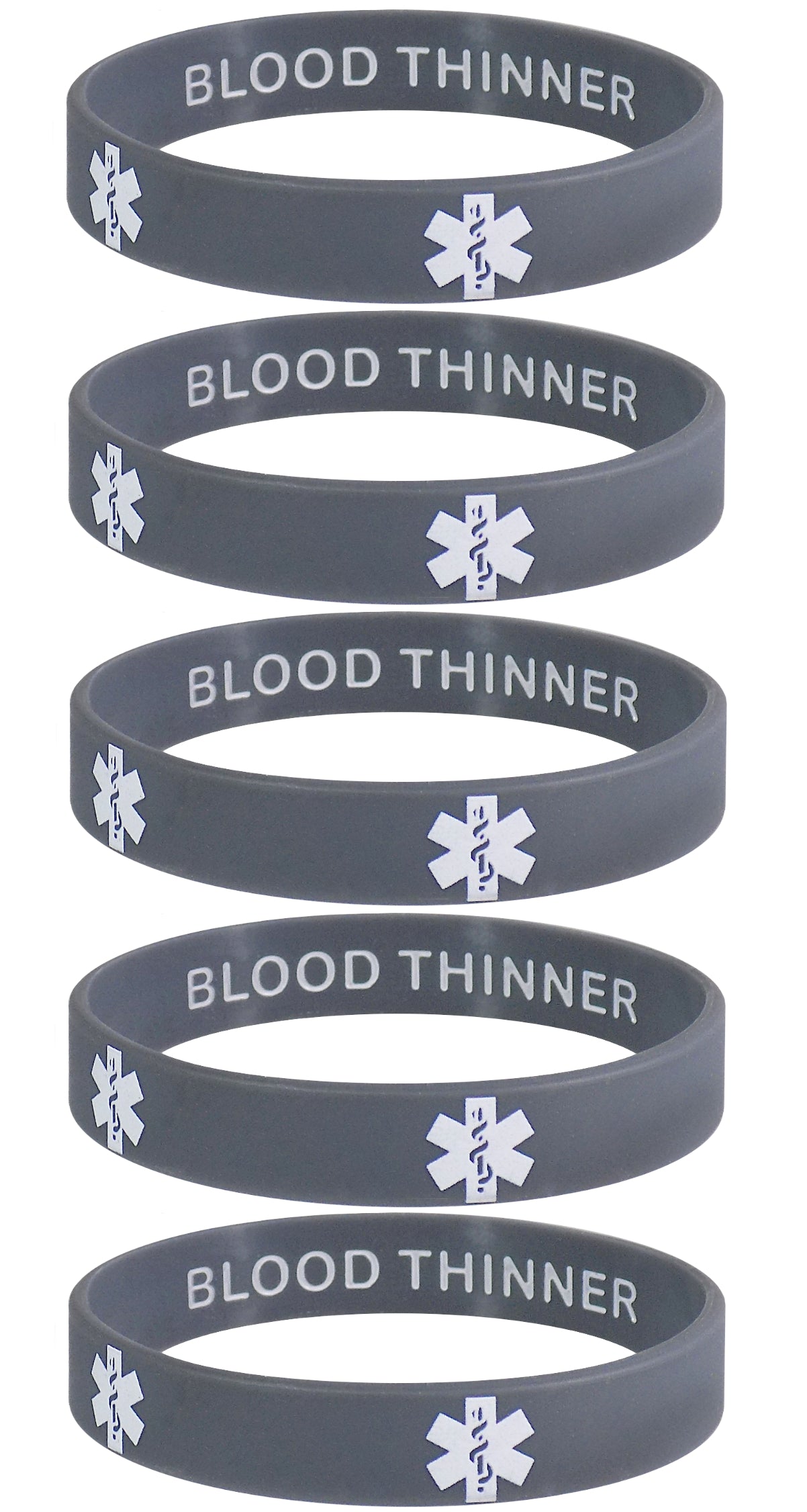 BLOOD THINNER Medical Alert ID Privacy Enhanced Silicone Bracelets Wristbands 5 Pack