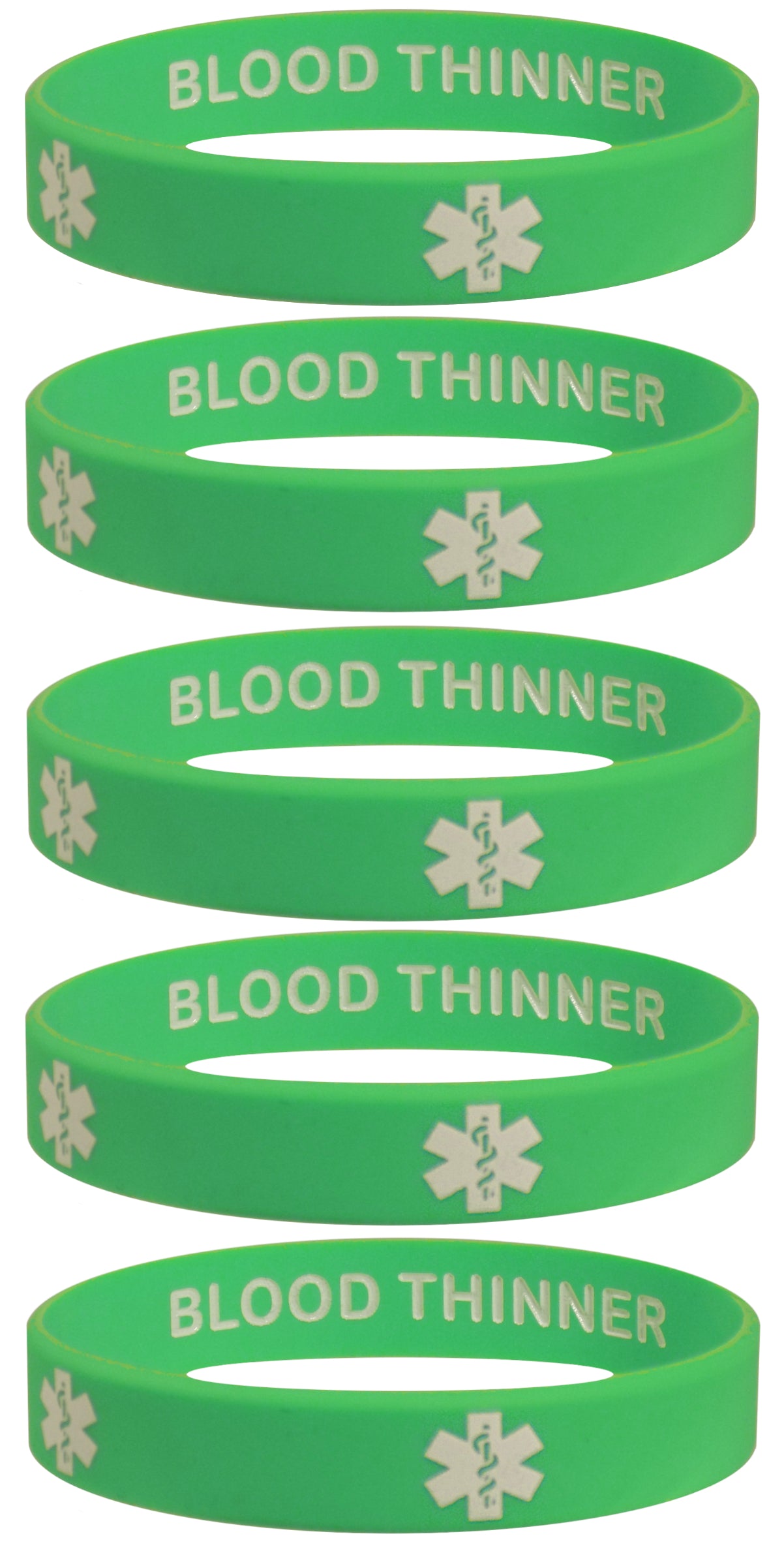 BLOOD THINNER Medical Alert ID Privacy Enhanced Silicone Bracelets Wristbands 5 Pack Fun Colors