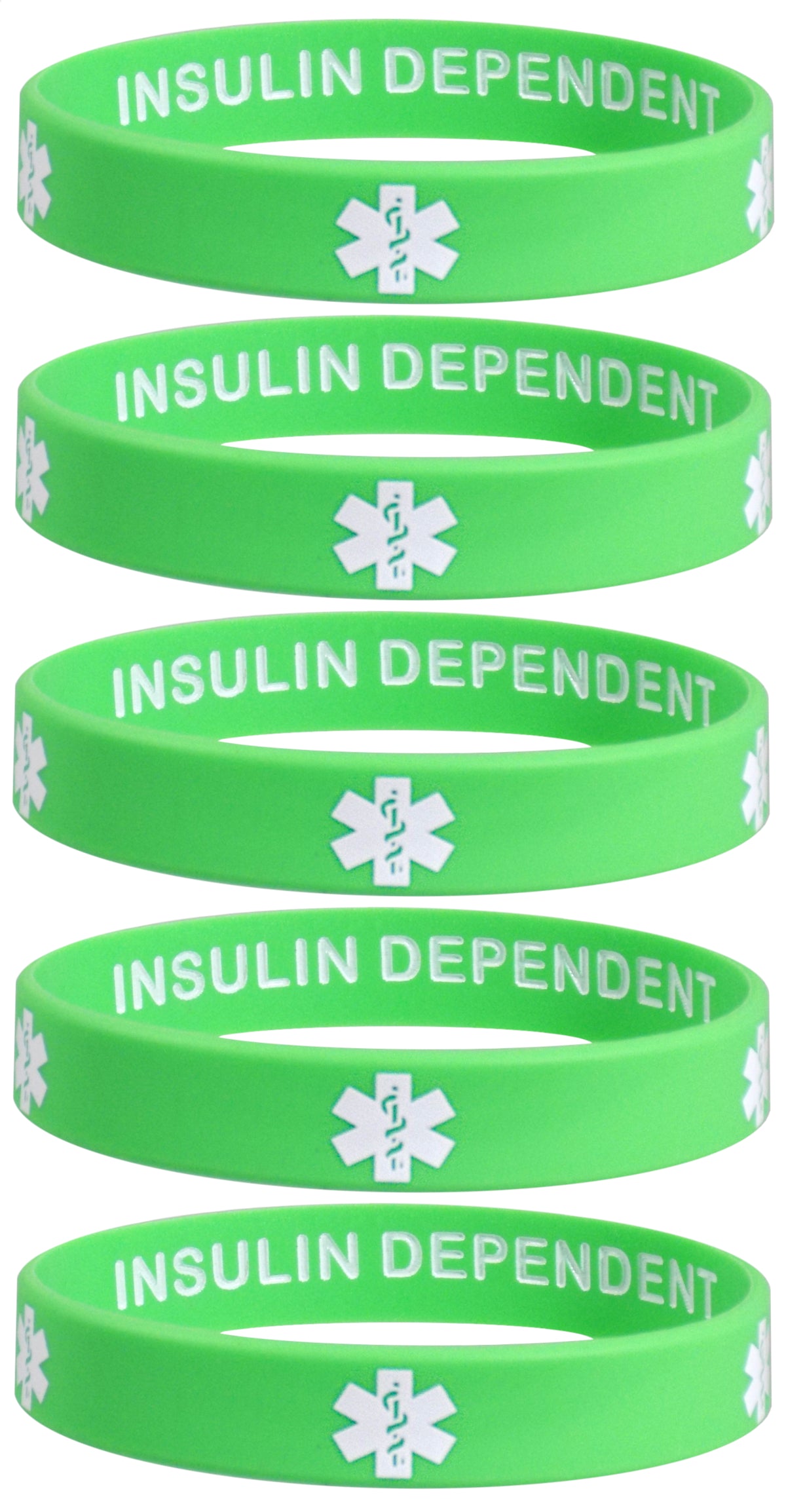5 Pack - TYPE 1 DIABETIC INSULIN DEPENDENT Silicone Wristbands Privacy Enhanced Fun Colors