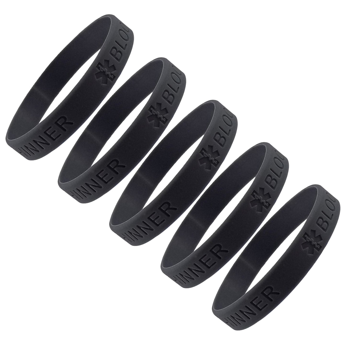 "BLOOD THINNER" Medical Alert ID Silicone Bracelet Wristbands 5 Pack