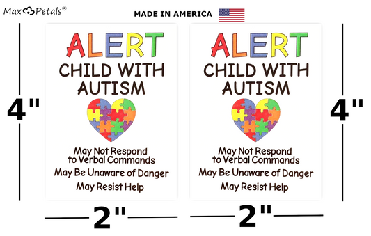 Autism Alert Decals (2-Pack) - 3x4" Emergency Safety Stickers for Children with Autism - Car, Window, Door Signs