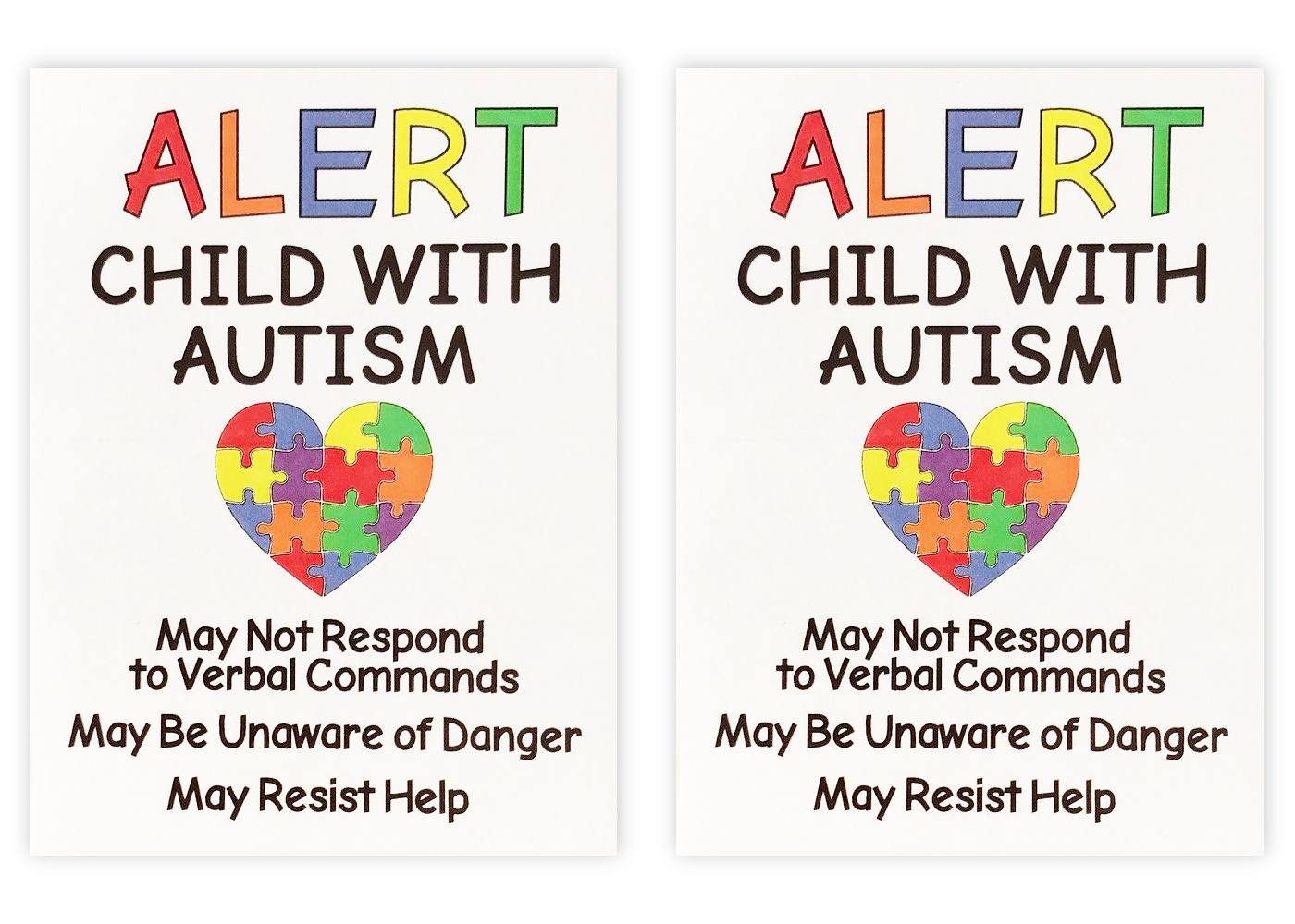 Autism Alert Decals (2-Pack) - 3x4" Emergency Safety Stickers for Children with Autism - Car, Window, Door Signs