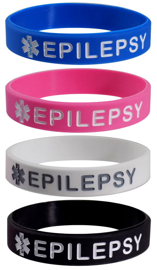 Kid's Size"EPILEPSY" Medical Alert ID Silicone Bracelet Wristbands 4 Pack