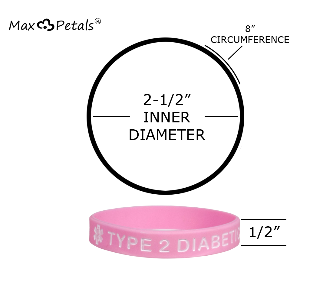 TYPE 2 DIABETIC Medical Alert ID Silicone Bracelet Wristbands Pastels 4 Pack