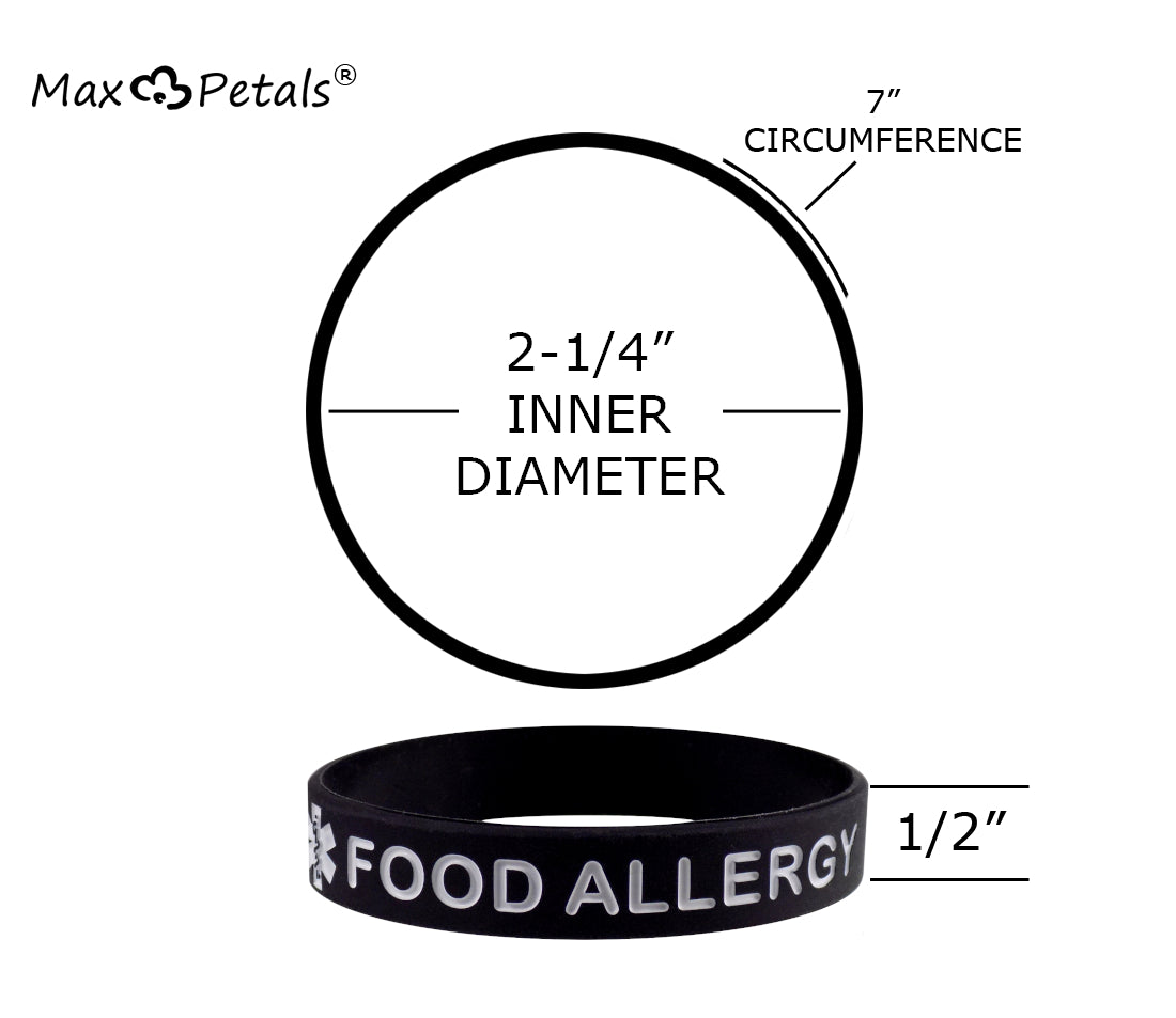 Food Allergy Silicone Wristbands - Black, White, Pink and Blue Child Size (7 inches) 4 Pack