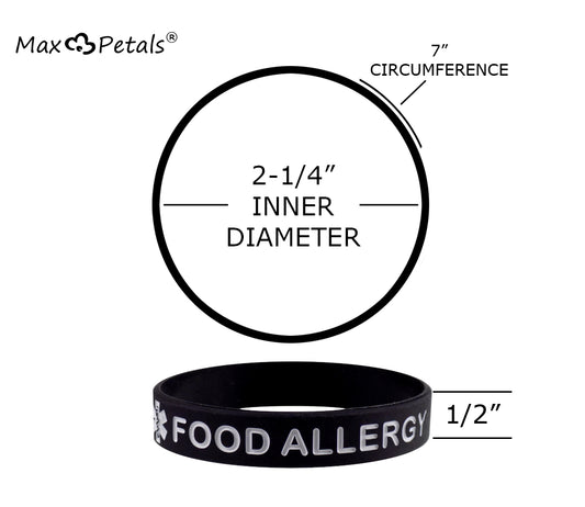 Food Allergy Silicone Wristbands - Black, White, Pink and Blue Child Size (7 inches) 4 Pack