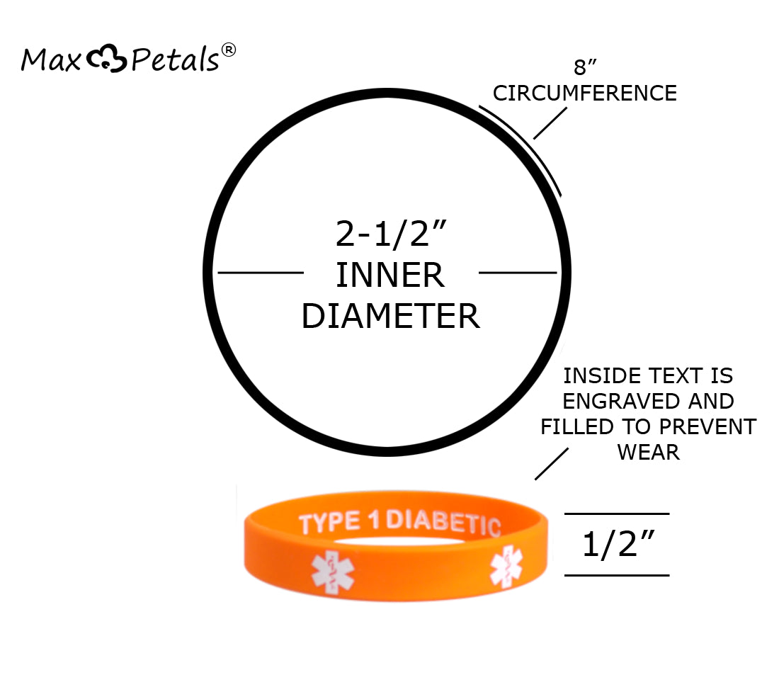 5 Pack - TYPE 1 DIABETIC INSULIN DEPENDENT Silicone Wristbands Privacy Enhanced Fun Colors
