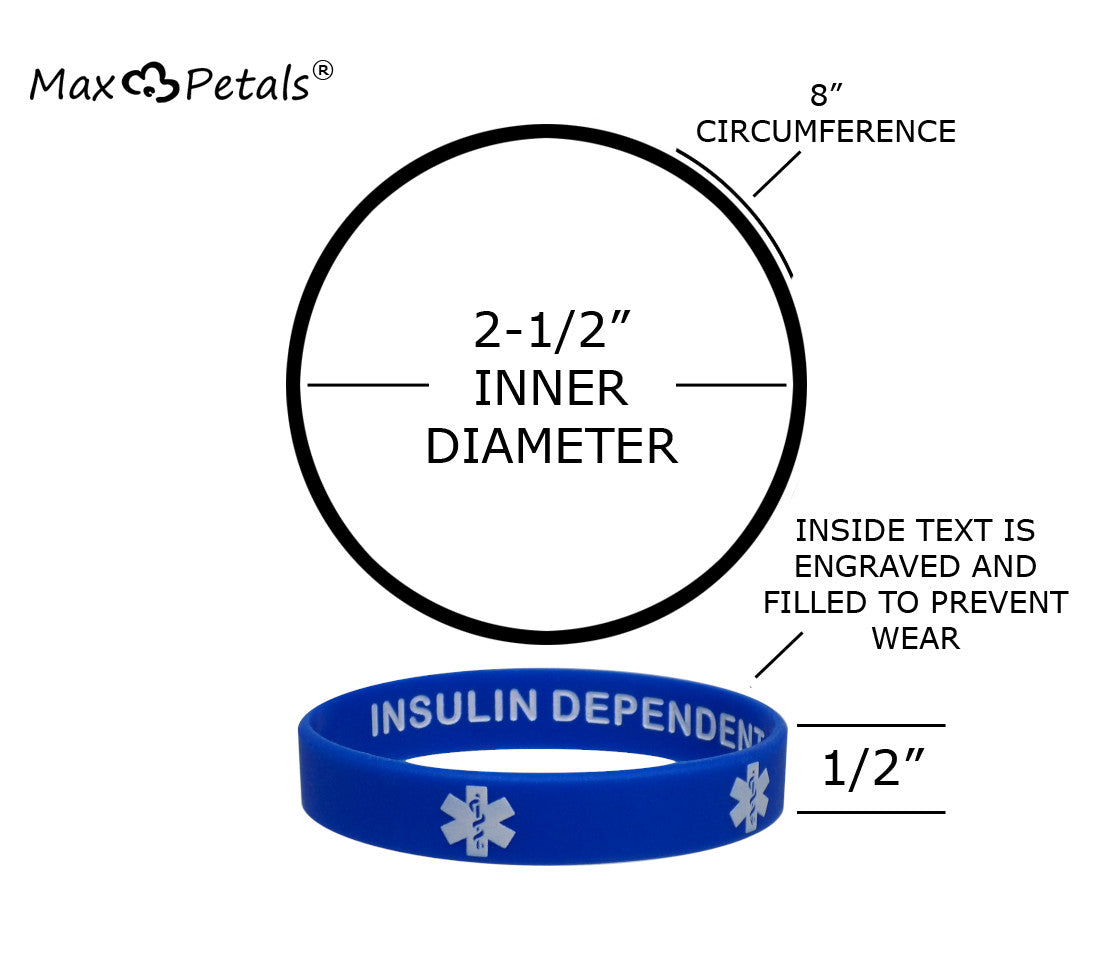 Type 2 Diabetic INSULIN DEPENDENT Medical Alert ID Privacy Enhanced Silicone Bracelets Wristbands 5 Pack