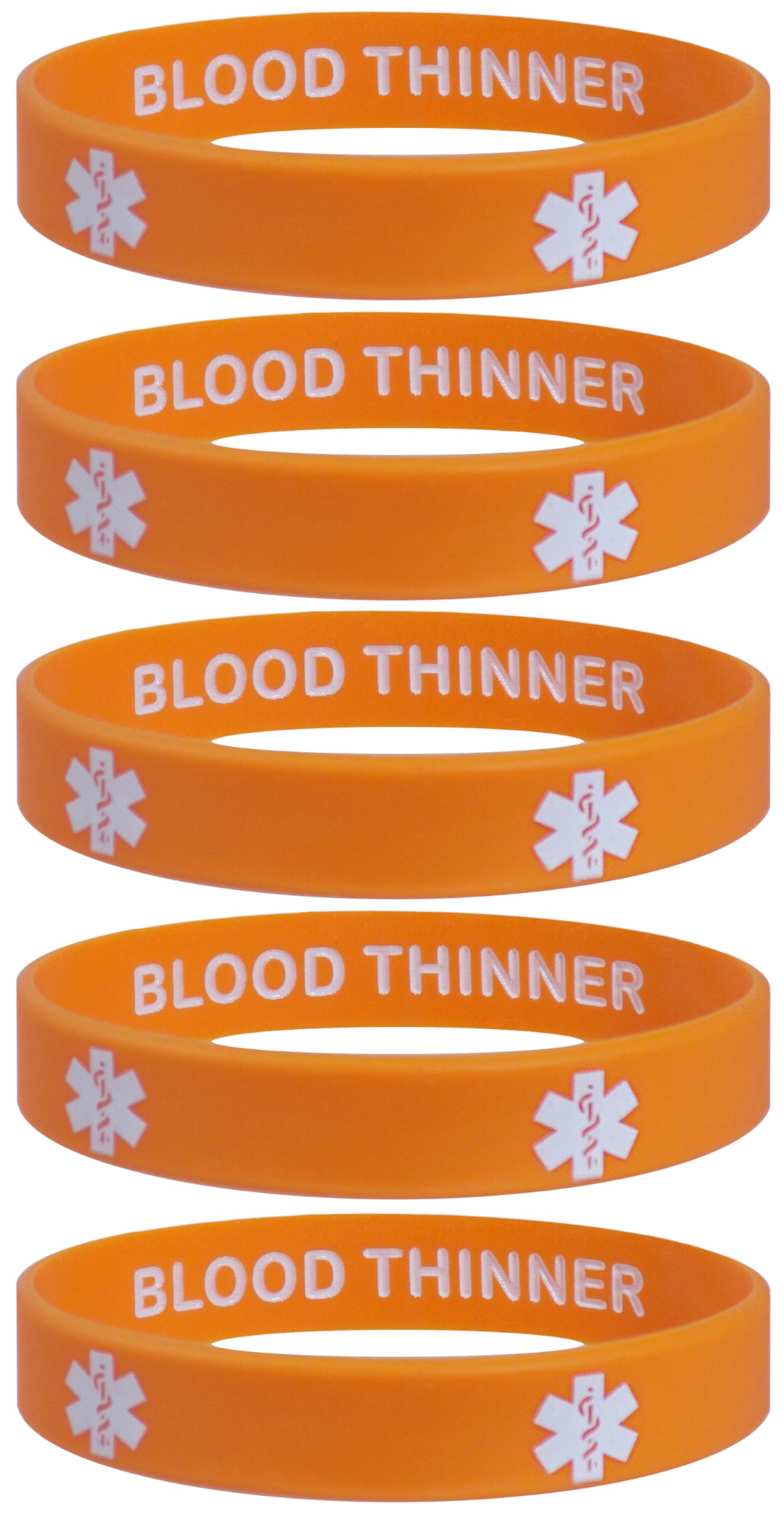 BLOOD THINNER Medical Alert ID Privacy Enhanced Silicone Bracelets Wristbands 5 Pack Fun Colors