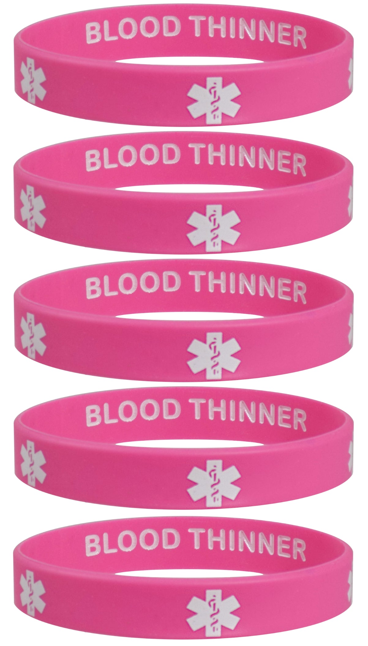BLOOD THINNER Medical Alert ID Privacy Enhanced Silicone Bracelets Wristbands 5 Pack Fun Colors