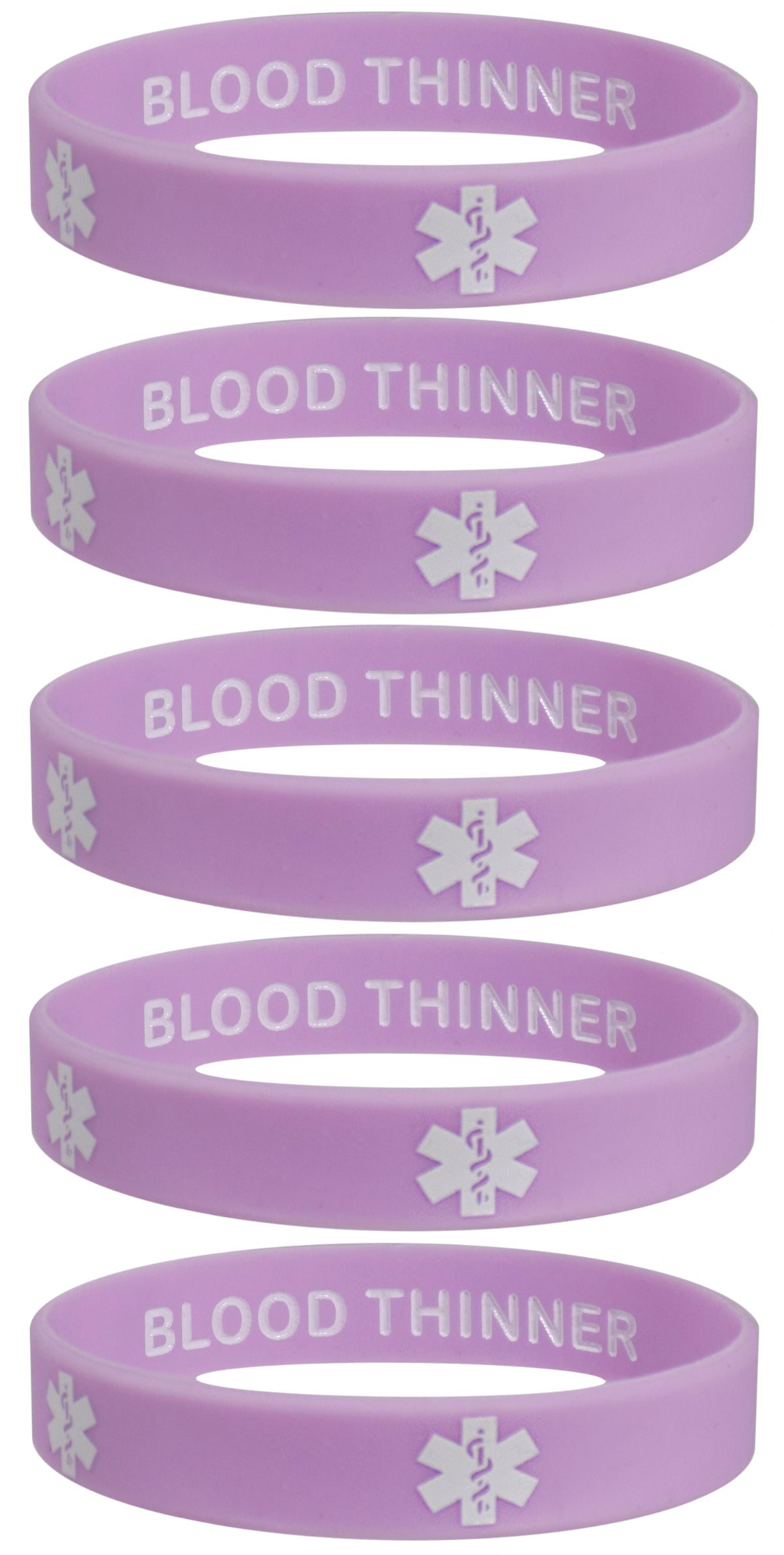 BLOOD THINNER Medical Alert ID Privacy Enhanced Silicone Bracelets Wristbands 5 Pack Fun Colors