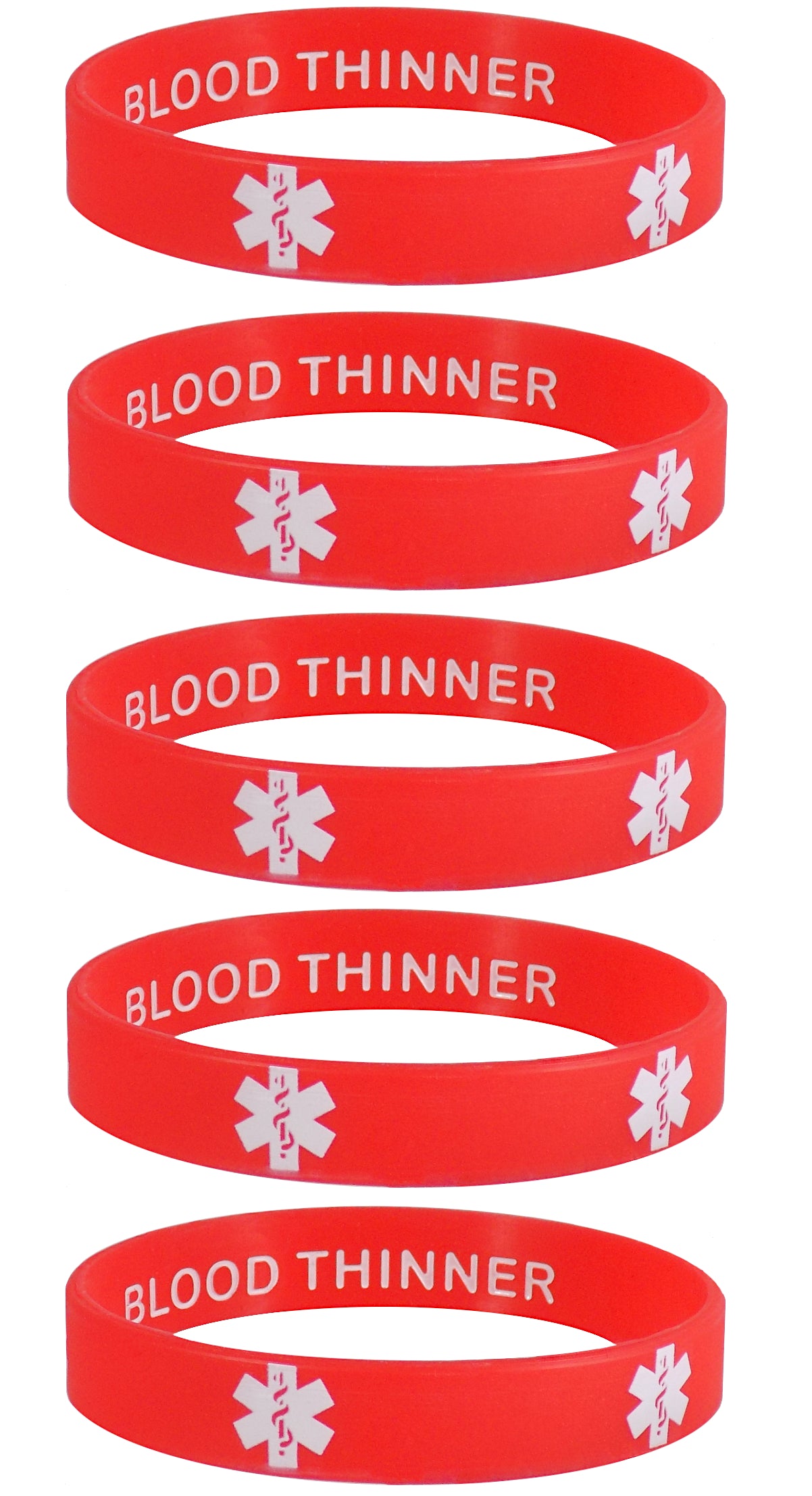 BLOOD THINNER Medical Alert ID Privacy Enhanced Silicone Bracelets Wristbands 5 Pack
