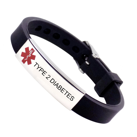 "TYPE 2 DIABETES" Medical alert Wristband Bracelet - Adjustable