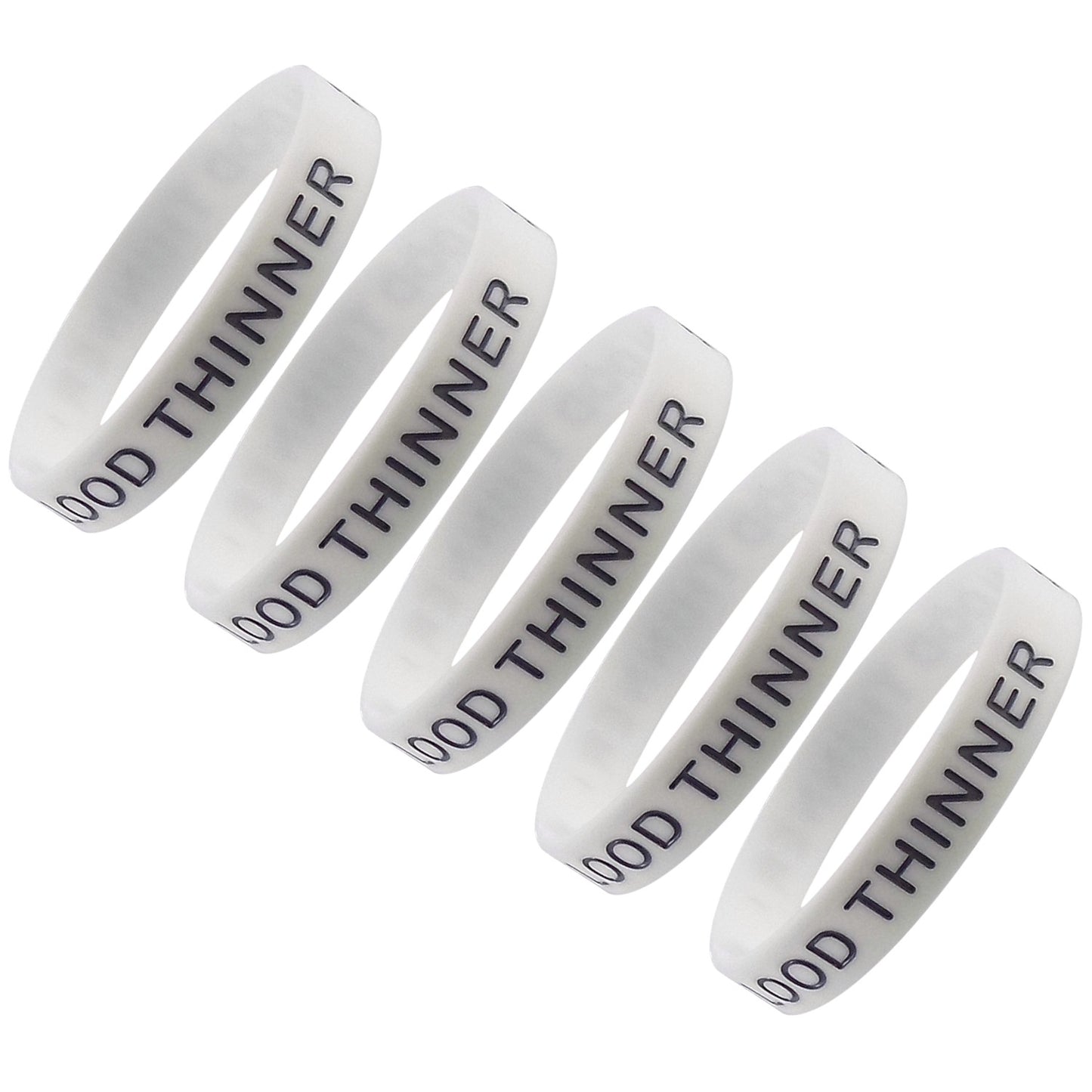 "BLOOD THINNER" Medical Alert ID Silicone Bracelet Wristbands 5 Pack