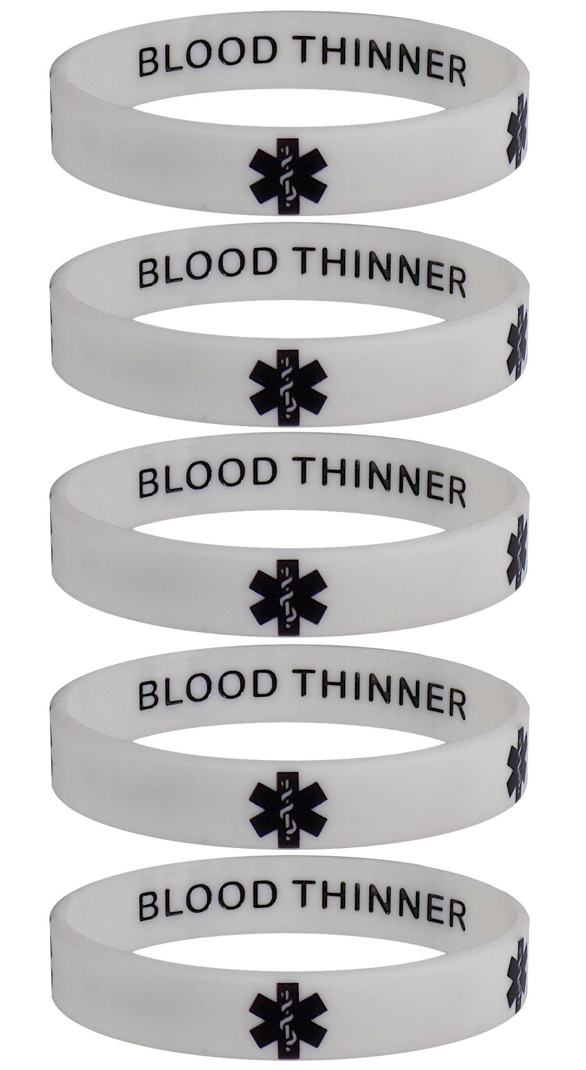 BLOOD THINNER Medical Alert ID Privacy Enhanced Silicone Bracelets Wristbands 5 Pack