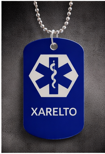 Medical Alert ID Necklace BLOOD THINNER - XARELTO or ELIQUIS Dog Tags - Weatherproof