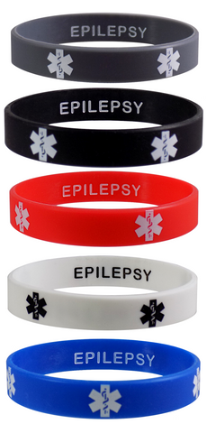 EPILEPSY Medical Alert ID Privacy Enhanced Silicone Bracelets Wristbands 5 Pack