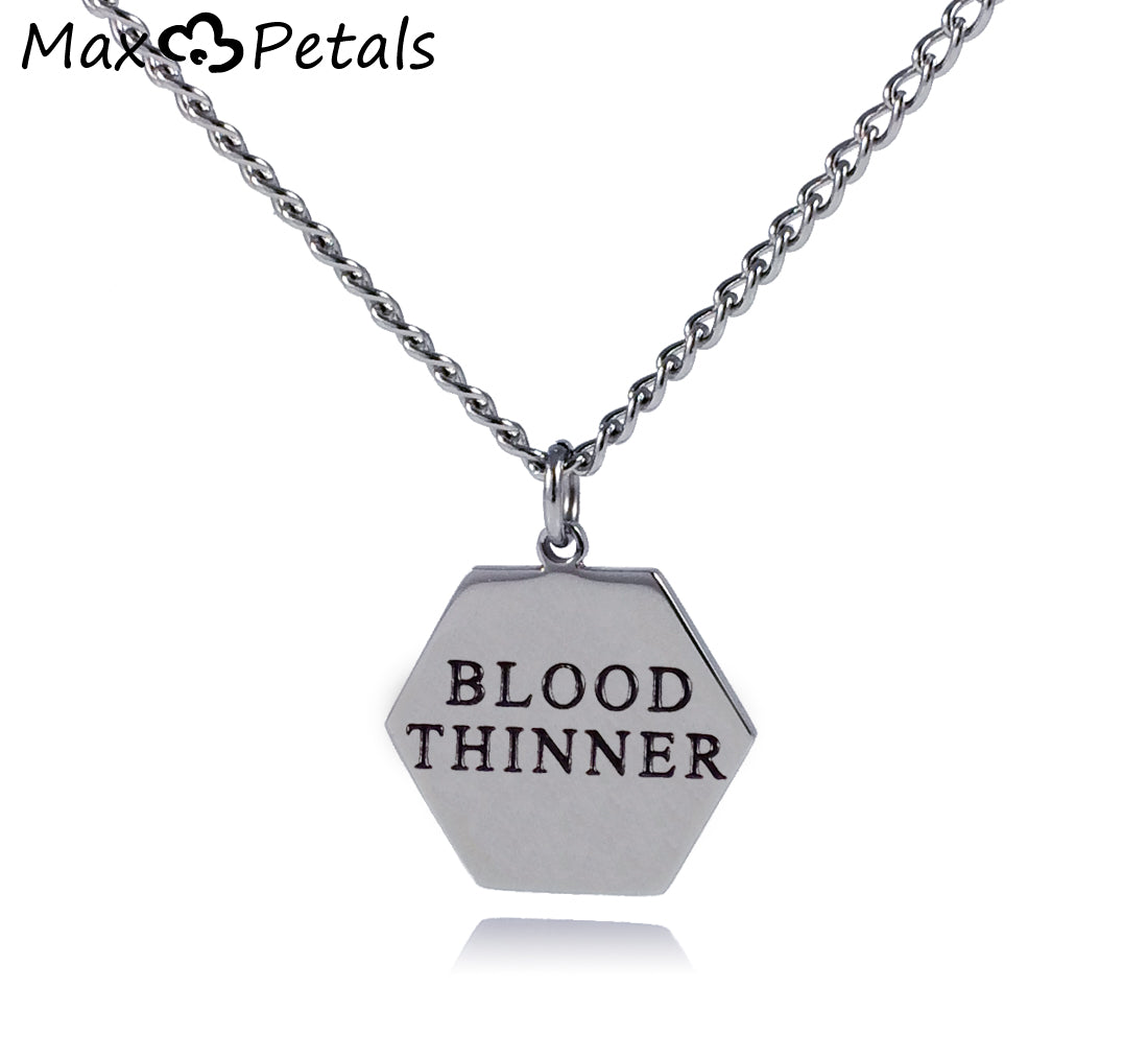 BLOOD THINNER Medical Alert ID Stainless Steel Pendant Necklace with 26" Chain