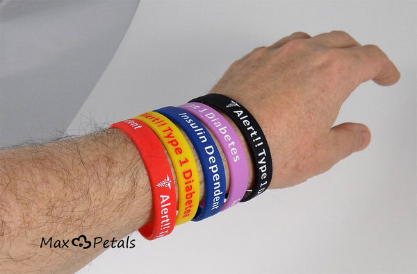 5 Pack - "Diabetes Type 1 Insulin Dependent" Silicone Bracelet Wristbands